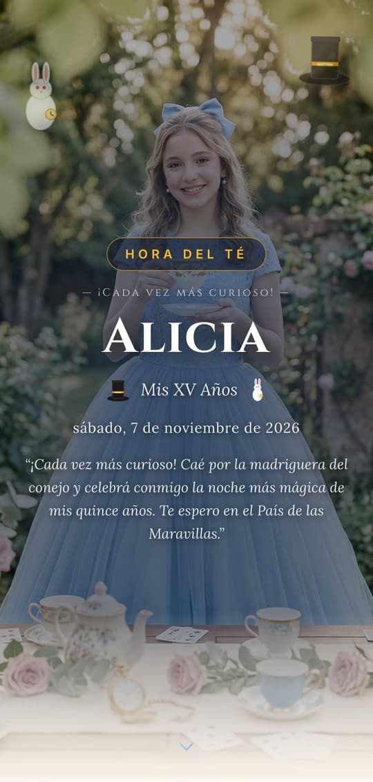 Invitación digital Alicia en el País de las Maravillas: portada del diseño
