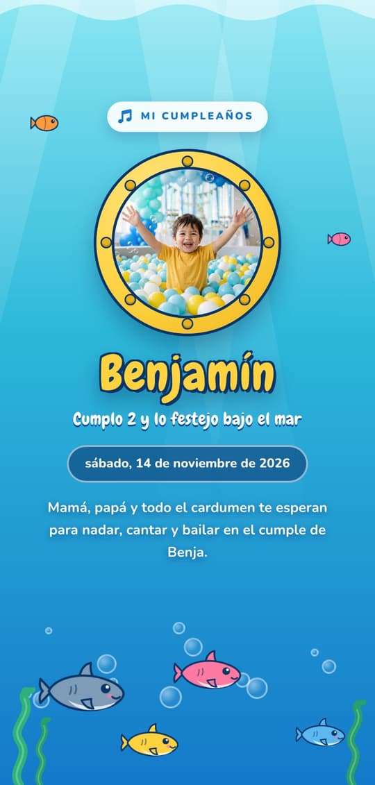 Invitación digital Bajo el Mar: portada del diseño