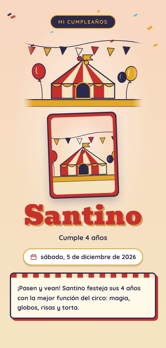 Invitación digital Circo: portada del diseño