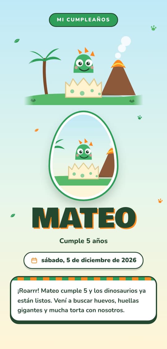 Invitación digital Dinos: portada del diseño