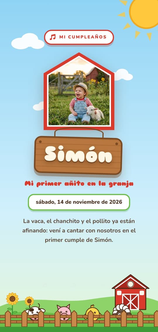 Invitación digital Granjita: portada del diseño