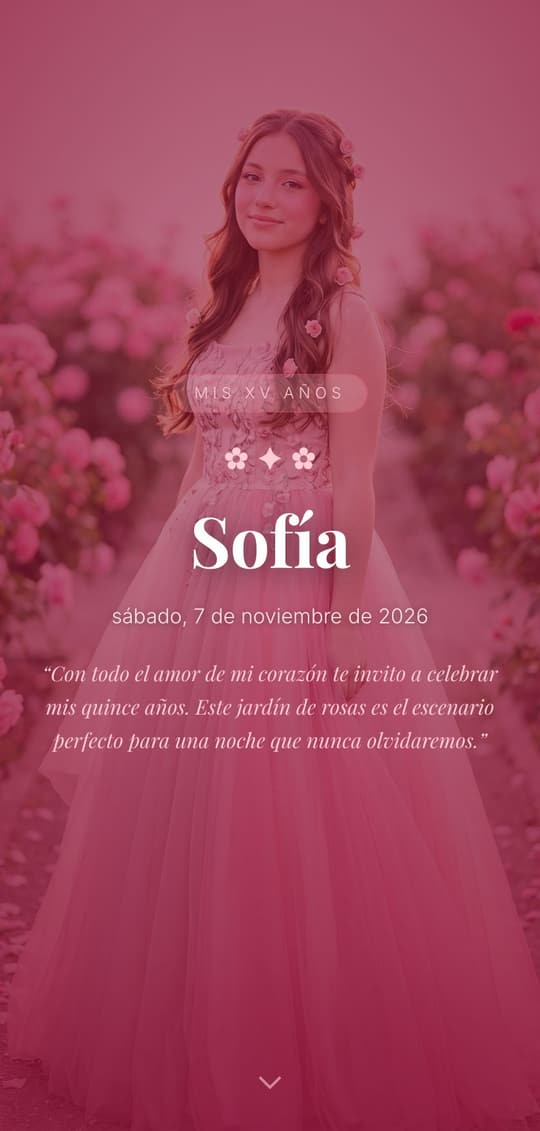 Invitación digital Jardín Rosa: portada del diseño