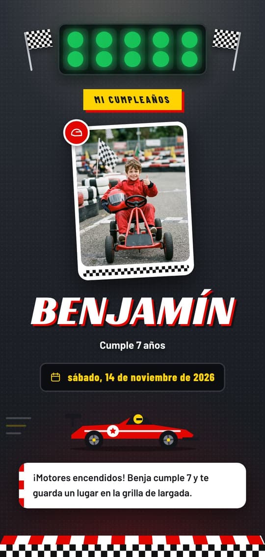 Invitación digital Pista: portada del diseño