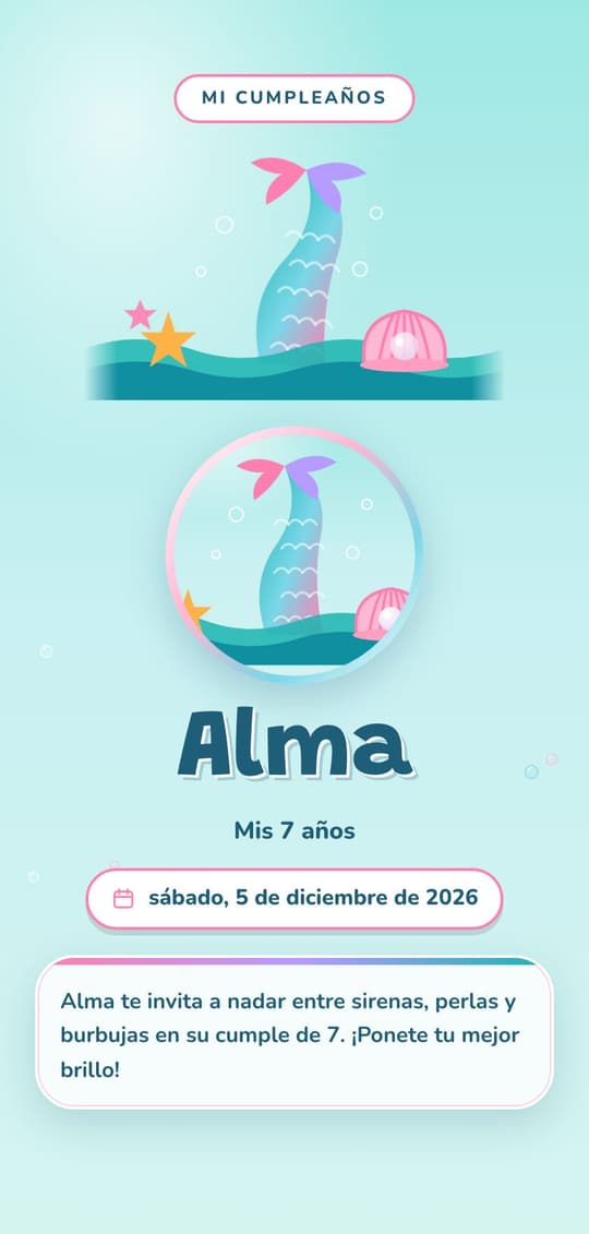 Invitación digital Sirenas: portada del diseño