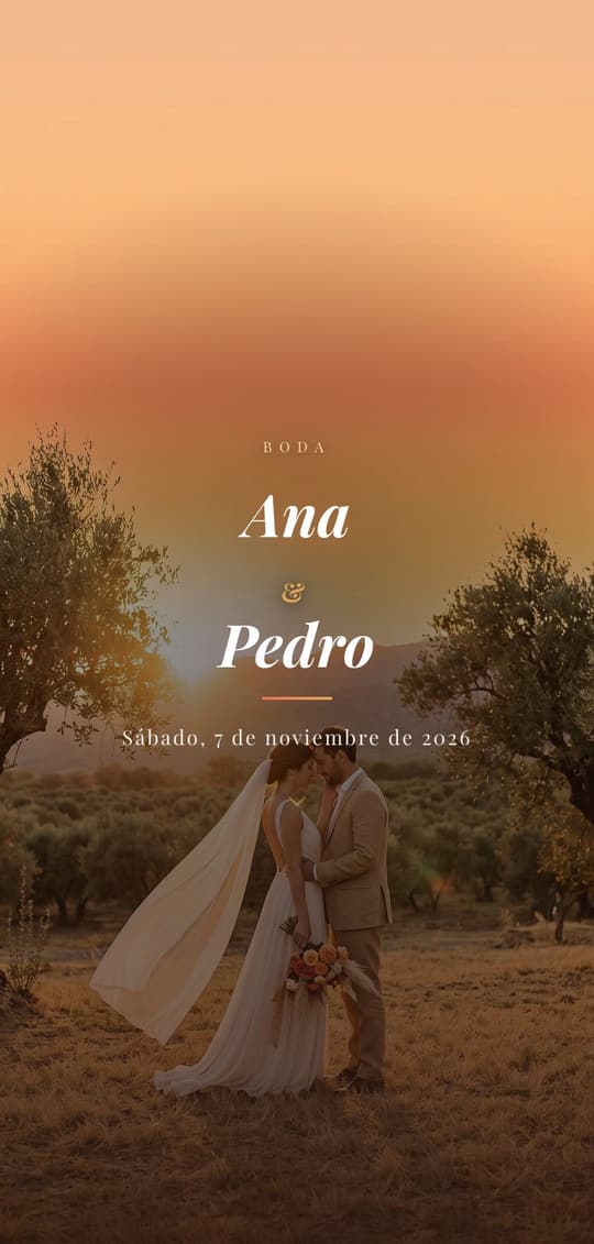 Invitación digital Sunset Romance: portada del diseño