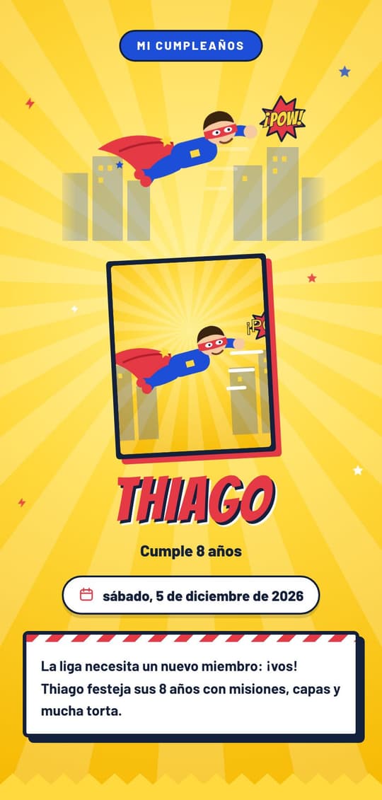 Invitación digital Superhéroes: portada del diseño