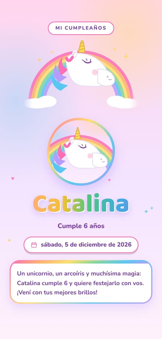 Invitación digital Unicornios: portada del diseño